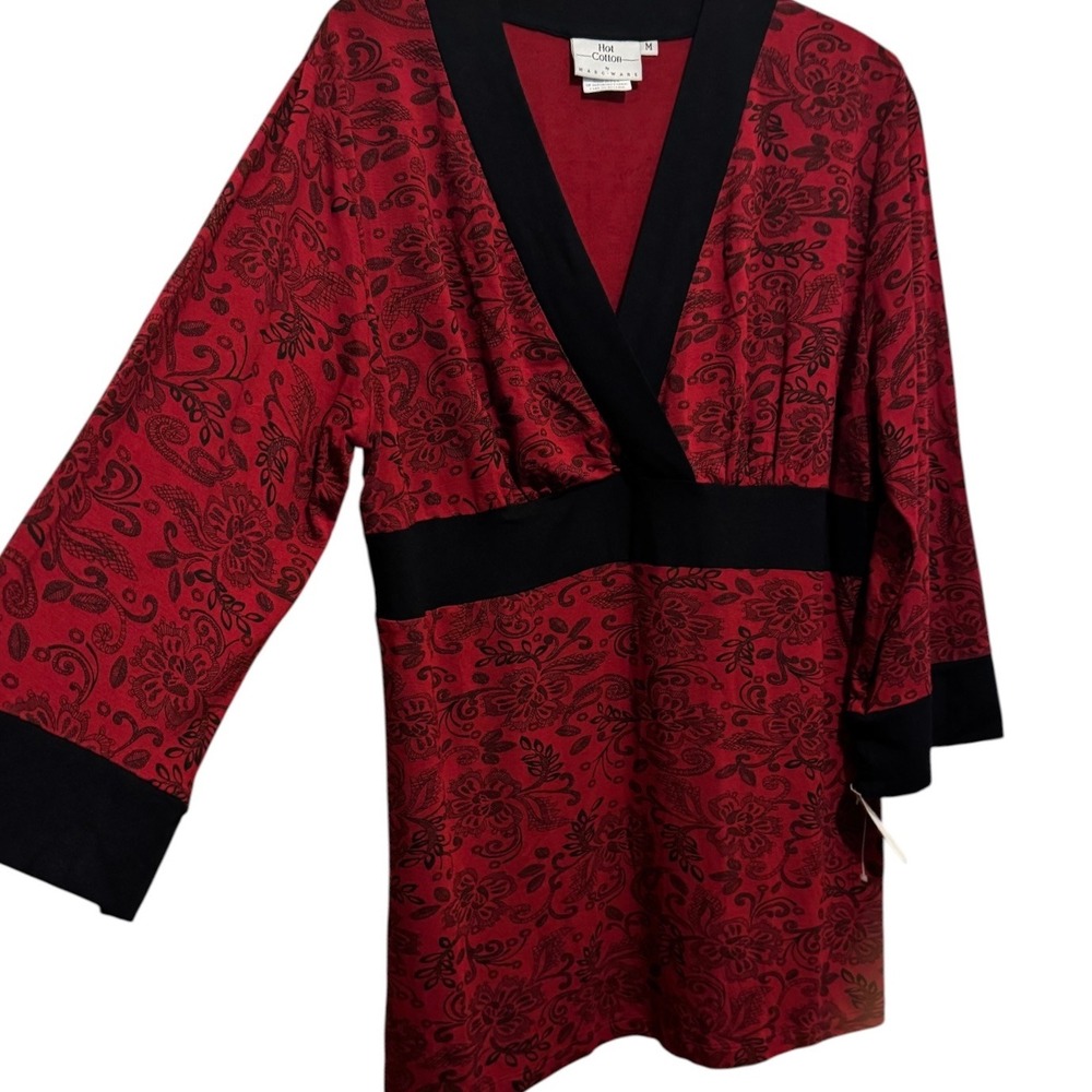 Hot Cotton Tunic Top Women Size M‎ Red Black Floral Whimsigoth Vampy Y2K Grunge - Picture 5 of 12
